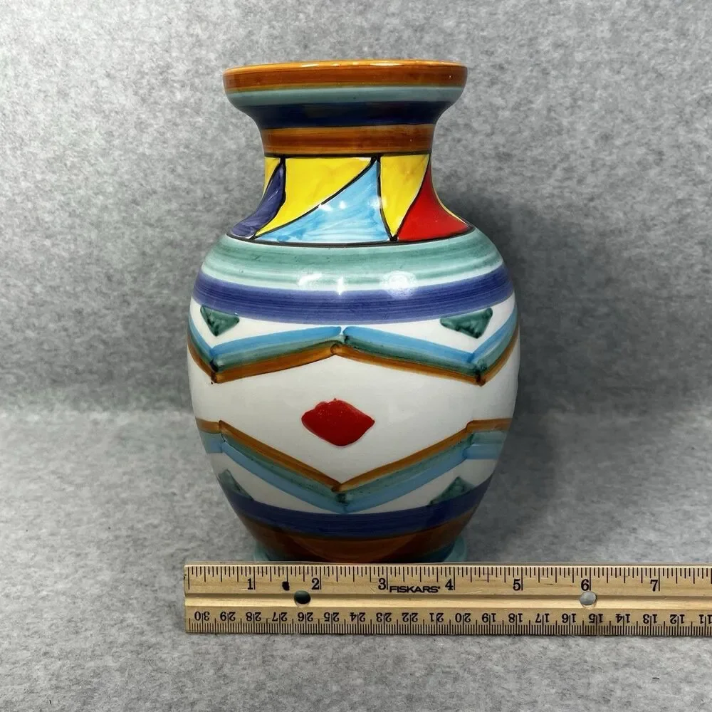 Pier 1 Imports Handpainted Italian Vase Made In Italy Ceramic Colorful Geometric